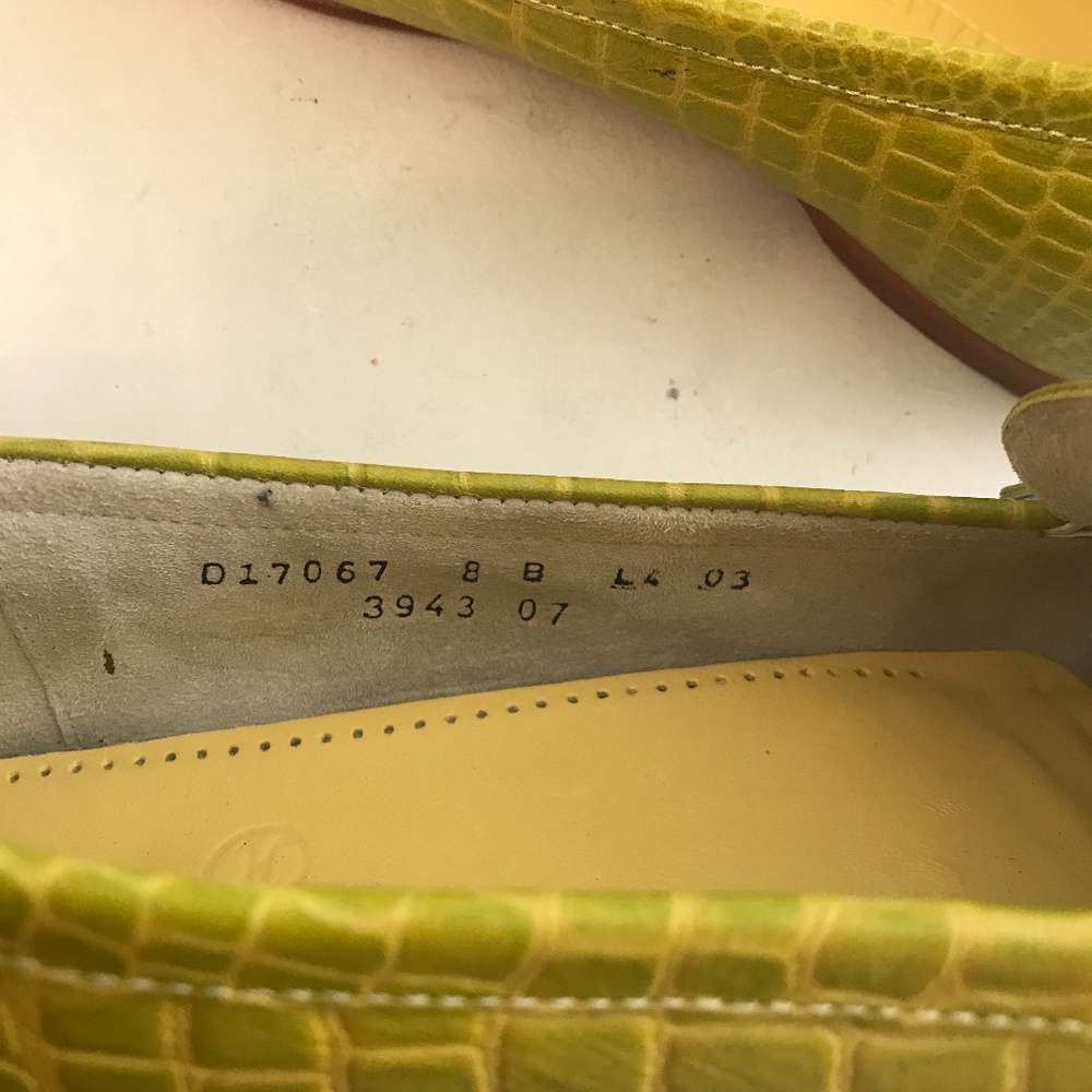Cole Haan Lime Green Croc-Embossed Leather Loafers with Yellow Accent - Picture 9 of 13